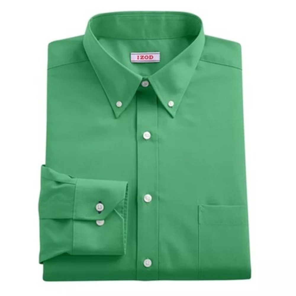 Izod 18-18.5 34/35 $65 Green Classic-Fit Stretch Button Down Shirt
